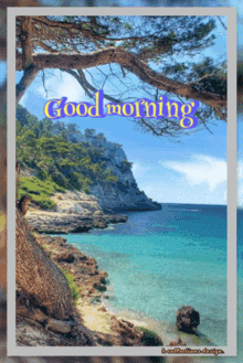 a picture of a beach with the words good morning