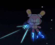 a cartoon character is flying through the air with glowing arms and legs