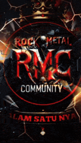 a poster for rock metal community with a skull and a crown
