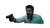 a sticker of a man holding a gun with the words chup ho jaa