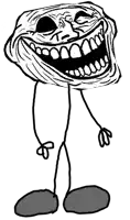 a black and white drawing of a troll with a big smile on his face