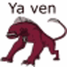 a pixel art drawing of a red monster with the words `` ya ven '' written below it .