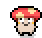 a pixel art illustration of a mushroom with a red hat and a yellow star on it .