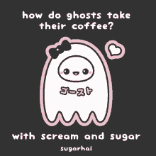 a cartoon of a ghost with the words how do ghosts take their coffee with scream and sugar