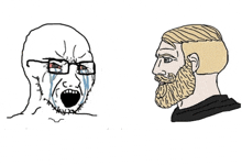 a drawing of a man with glasses and a beard crying