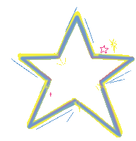 a blue and yellow star with a pink star in the middle on a white background