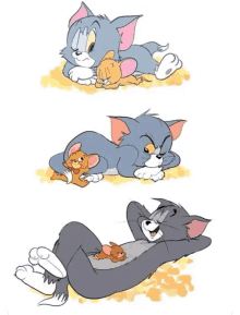 a cartoon of tom and jerry laying down