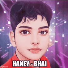 a painting of a young boy with the name haney-bhai on the bottom