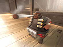 a cartoon character with a briefcase and bullets on his chest