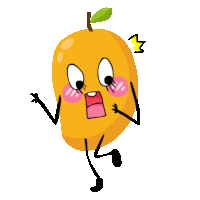 a cartoon drawing of a mango with a surprised look on its face