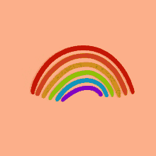 a rainbow on a pink background with the word love below it