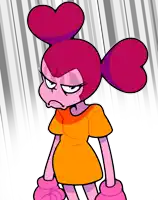 a cartoon drawing of a girl with a heart shaped hair