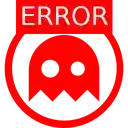 a red circle with a ghost and the word error