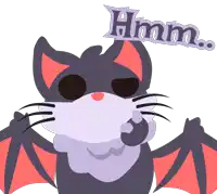 a cartoon cat with wings and the word hmm above its head
