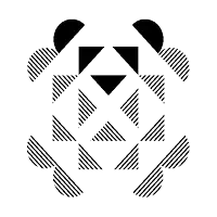 a black and white geometric design with triangles and circles on a white background
