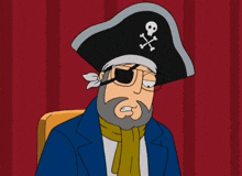 a cartoon character wearing a pirate hat with a skull on it