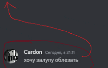 a black background with a red arrow and the name cardon