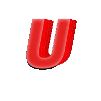 a red letter u with a white background