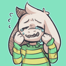 a drawing of a goat crying with tears coming out of his eyes