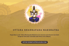 an advertisement for uttara bhadrapada nakshatra with a picture of a deity in a circle