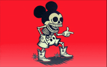 a mickey mouse skeleton wearing cowboy boots and giving a thumbs up