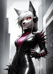 a furry anime character wearing headphones and a black jacket