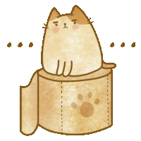 a cat is sitting on a roll of toilet paper