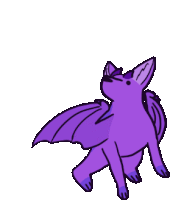 a purple cat with wings is walking on a white background .