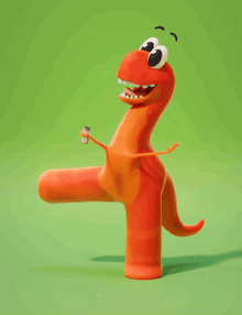 a cartoon worm with a bottle in its mouth and a green background
