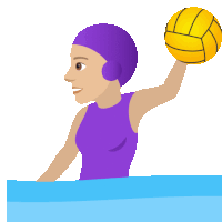 a woman in a purple bathing suit is holding a yellow water polo ball