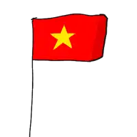 a cartoon drawing of a red flag with a yellow star