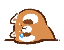 a cartoon hamster is crying with a tear running down its face .