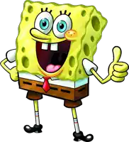 a cartoon character giving a thumbs up with his mouth open