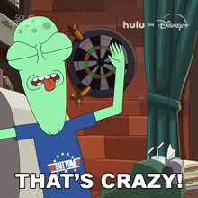 a cartoon character with the words that 's crazy on the bottom