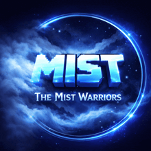 a logo for the mist warriors with a blue circle