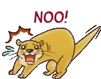 a cartoon otter with a surprised look on its face and the word noo above it