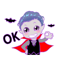 a cartoon drawing of a vampire giving an okay sign