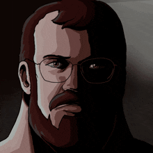a cartoon drawing of a man with glasses and a mustache