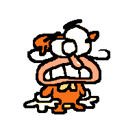 a pixel art drawing of a cartoon character with a long tongue sticking out of his mouth .