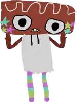 a drawing of a cartoon character with a gingerbread head