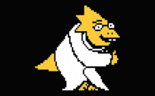 a pixel art of a yellow and white monster with glasses on