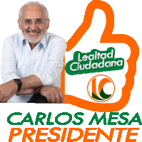 a logo for carlos mesa presidente with a man and a thumbs up