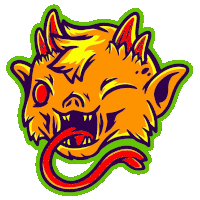 a sticker of a devil with a long tongue sticking out