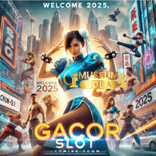 a poster for gacor slot shows a woman in a blue outfit