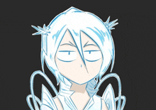 a drawing of a girl with white hair and blue wings