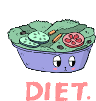 a cartoon illustration of a bowl of salad with the word diet below it