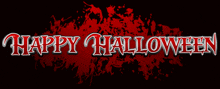 a black background with red spots and the words happy halloween in white letters