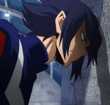 a cartoon character leaning against a wall with a scar on his face