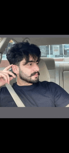 a man with a beard and mustache is sitting in a car