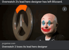 a man with a clown face painted on his face in front of an overwatch logo